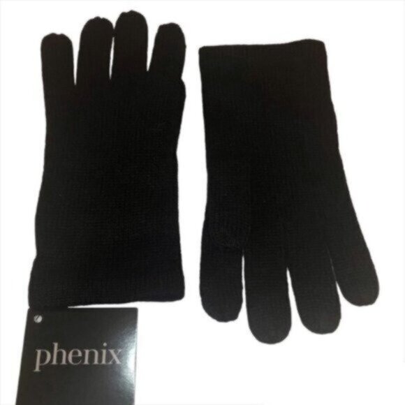 NWT PHENIX Black Cashmere Knit Winter Warm Comfy Cozy Gorpcore Hat & Gloves Set - Picture 4 of 6